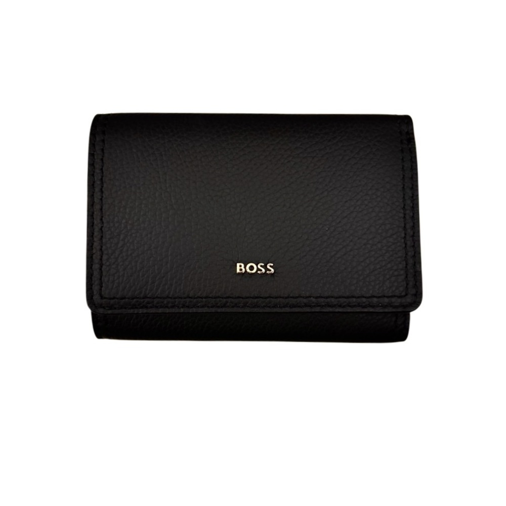 BOSS | Lenah Flap Wallet | Black Genuine Leather with Gold Accent | NWT